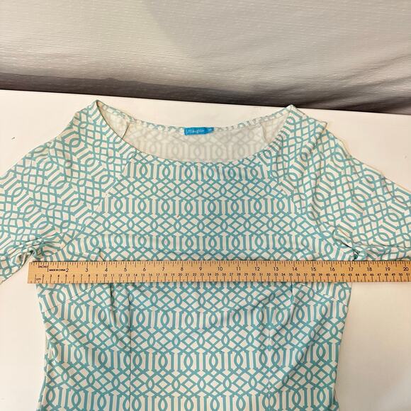 J. McLaughlin Mini Dress Size XS Catalina Cloth Nylon 3/4 Sleeve White Green - Picture 9 of 12